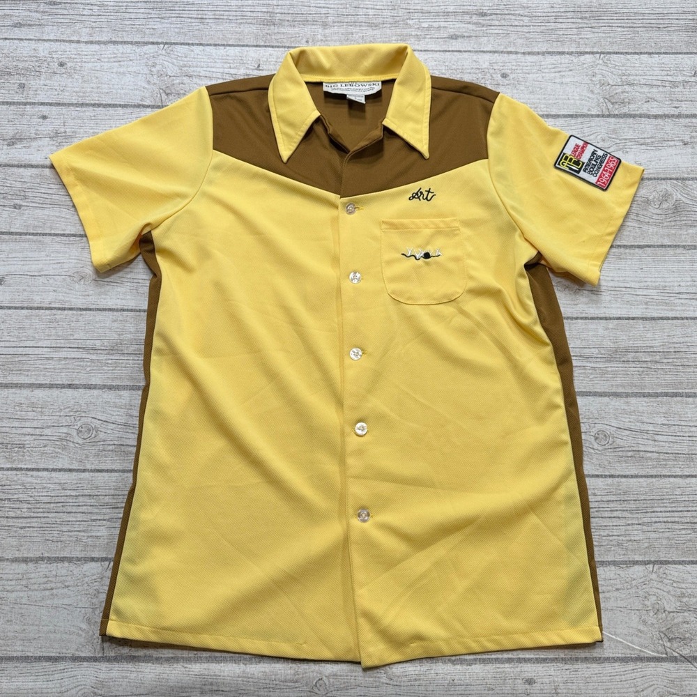 The Big Lebowski Bowling Shirt Men's Large Yellow Button Down Medina Sod Patch